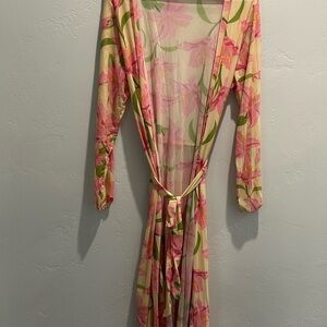 Floral Sheer Kimono/Cover-up with Pink and Green Design